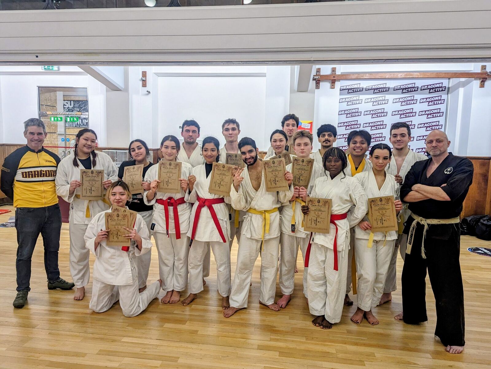 DKK Karate Club members with their grading certificates at the University of Westminster